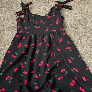Black Dress with Cherry Print